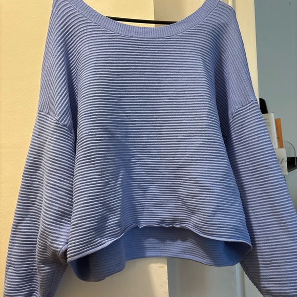 aerie OFFLINE™ Ribbed Off-the-Shoulder Sweater in Periwinkle Blue - Picture 2 of 4